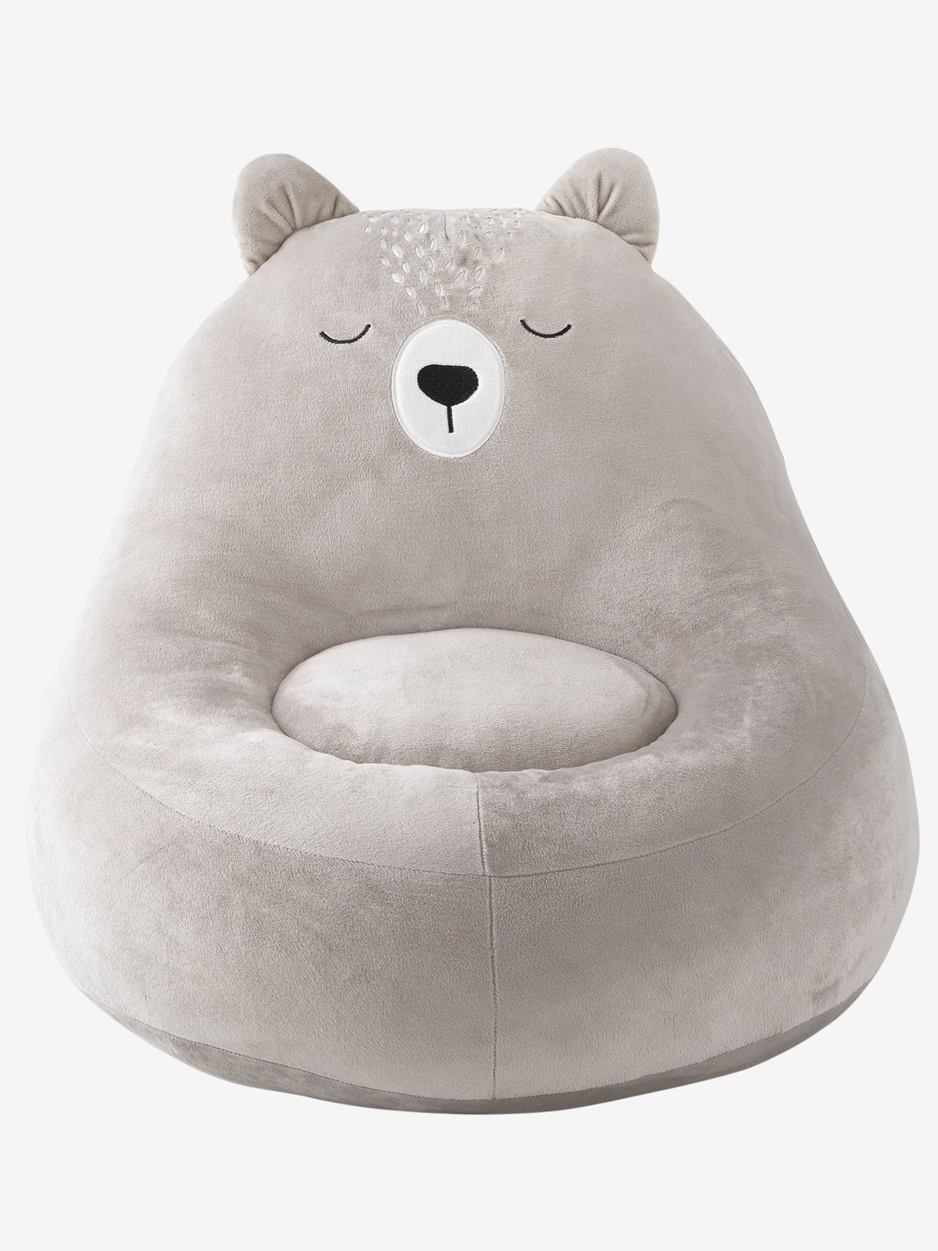 Poltrona em forma de urso com pele sintética bicolor cinza-claro/multicolorida