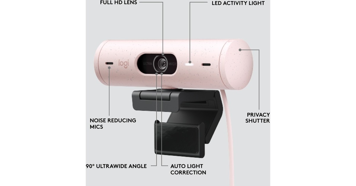LogitechBrio 500 Full HD Webcam  (Roze/zwart, 1080p/30fps, 720p/60fps)