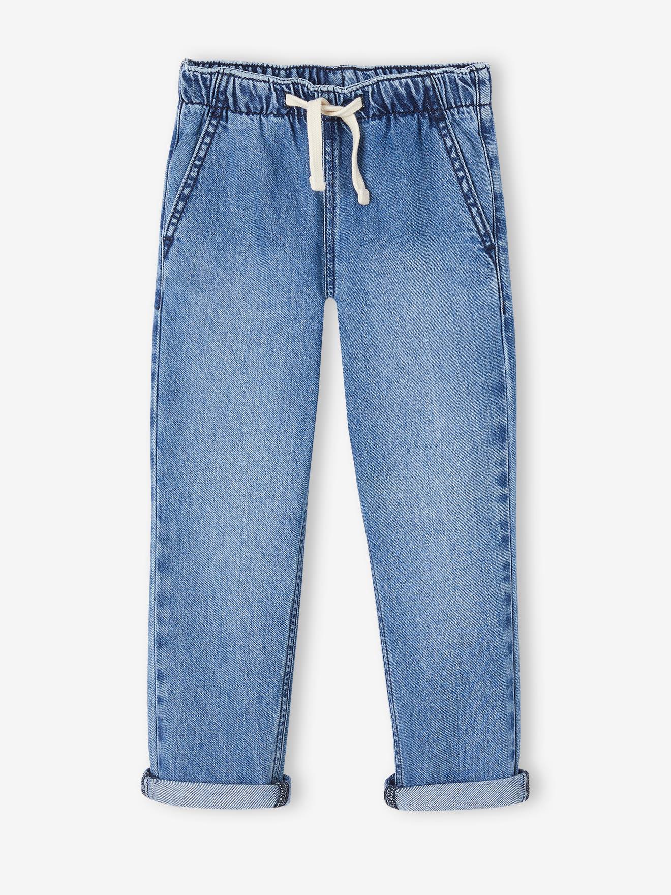 Calça jeans de perna larga e fácil de vestir para meninos, em denim cinza.