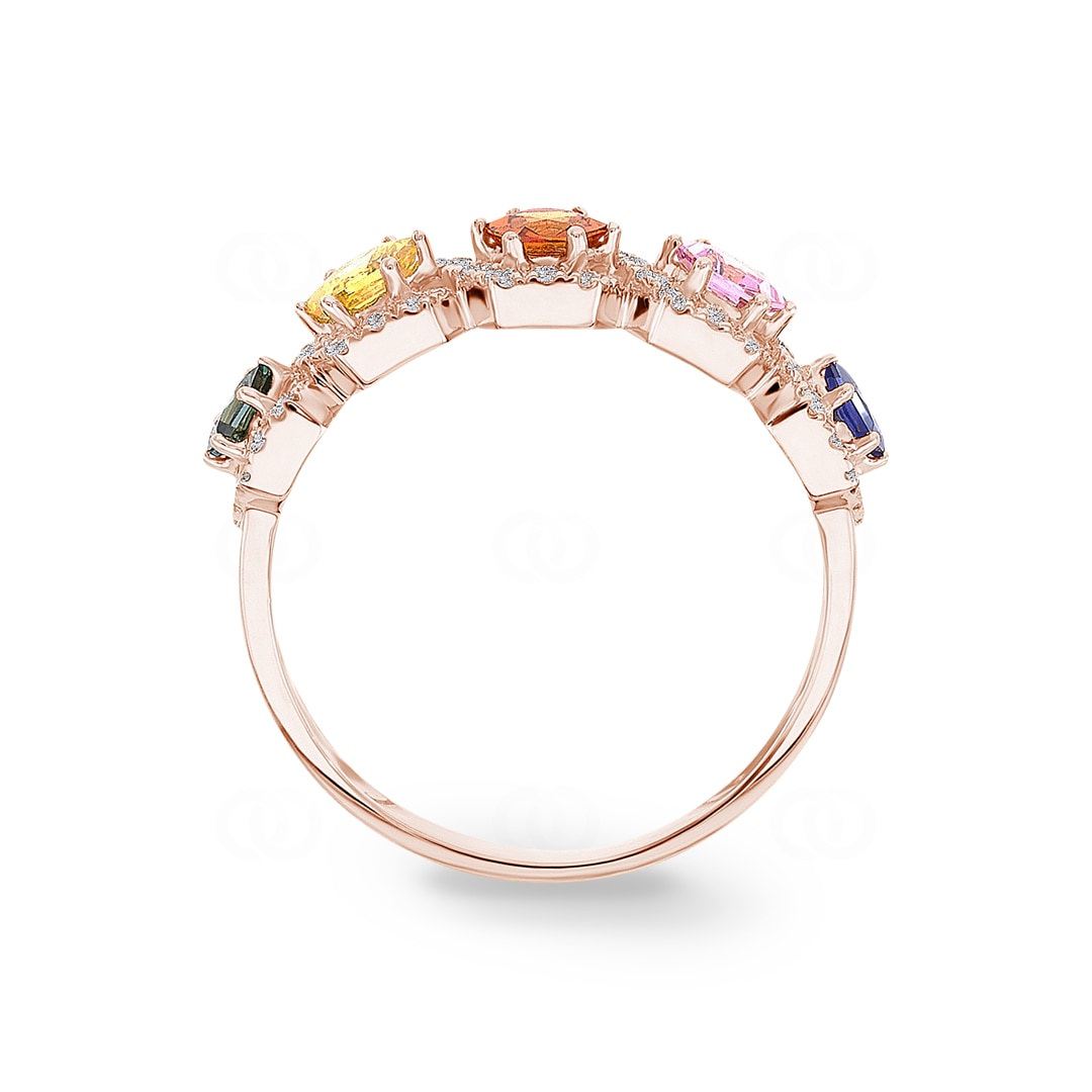 Rainbow Saphirring 750/18 K Roségold mit Diamanten 0.31 ct H/si