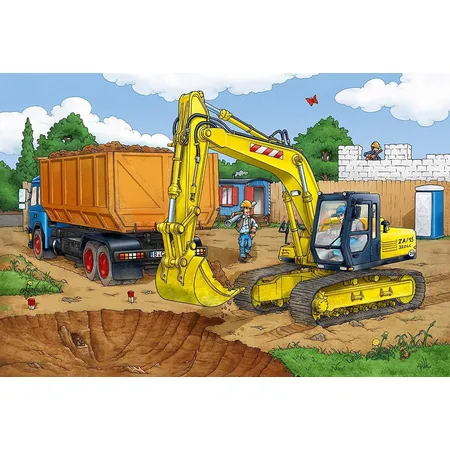 Schmidt Spiele KinderPuzzle - Bagger auf Baustelle, 40 Teile, inklusive SIKU Bagger