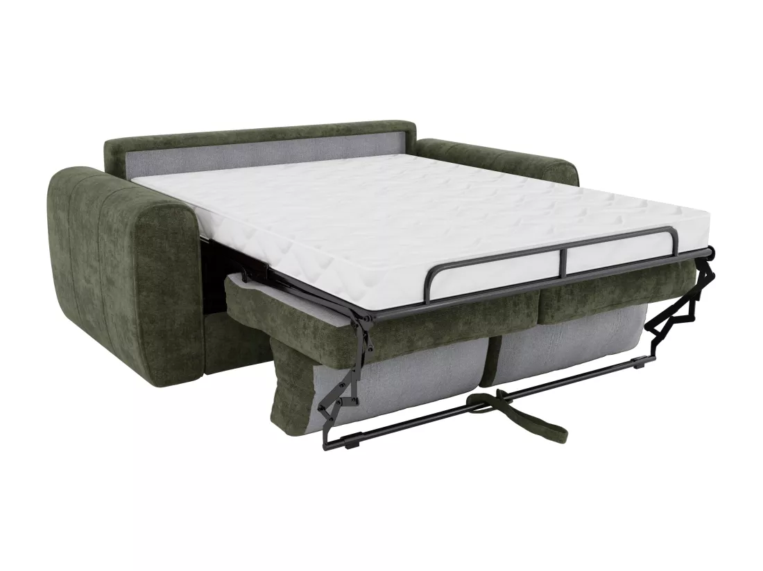 Canapé 3 places convertible express en tissu vert - Couchage 140 cm - Matelas 14 cm BOLIPO