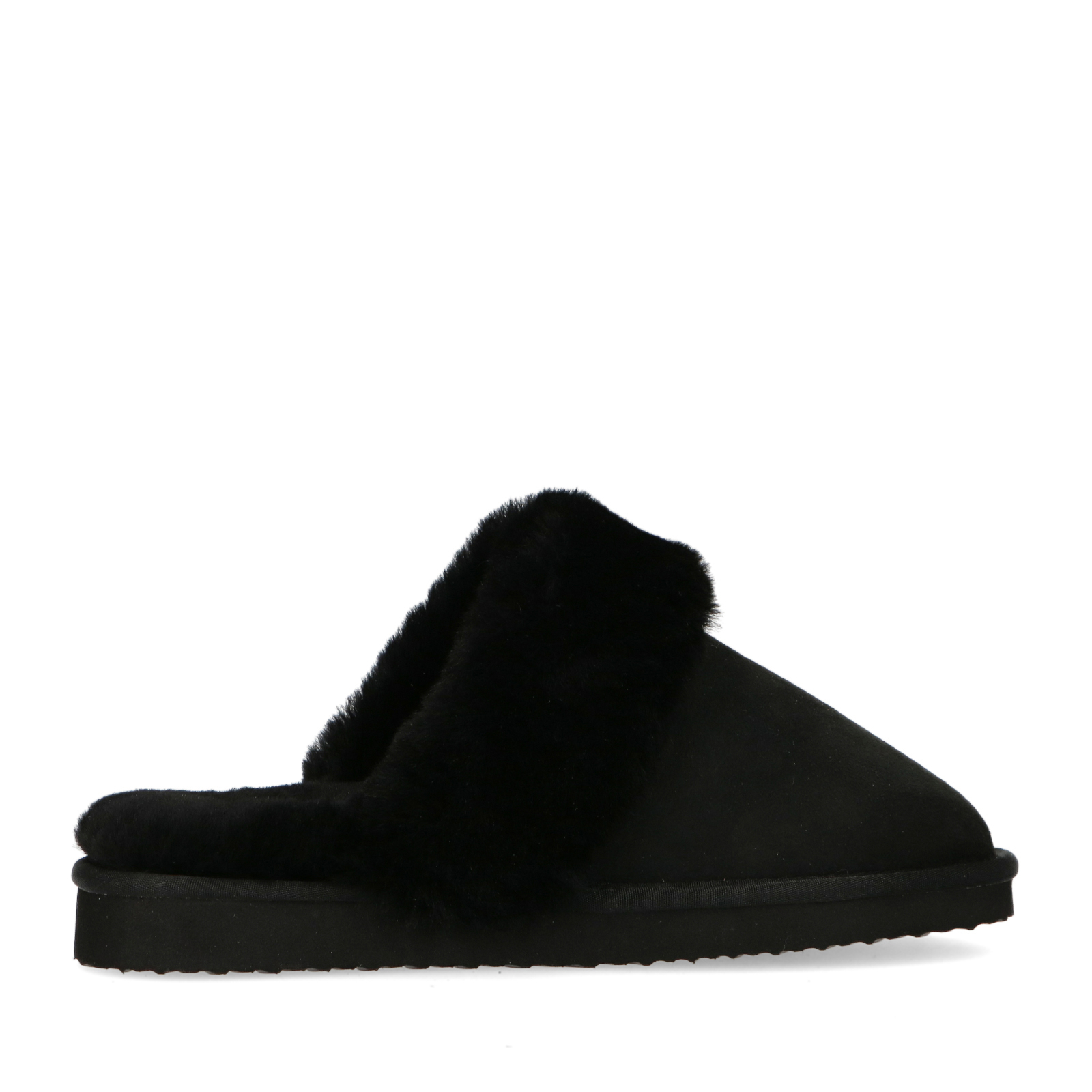 Zwarte pantoffels met wollen voering