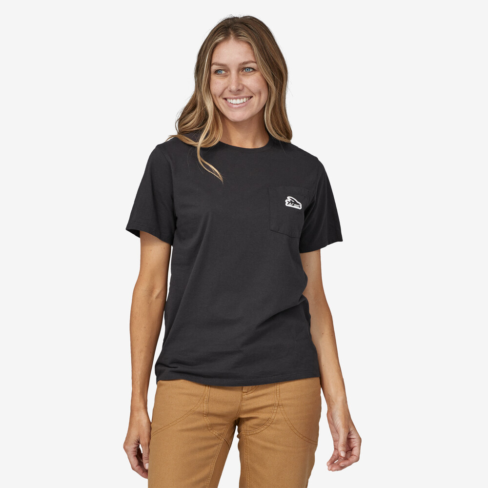 T-Shirt mit fliegendem Fisch-Filzaufnäher und Bio-Tasche