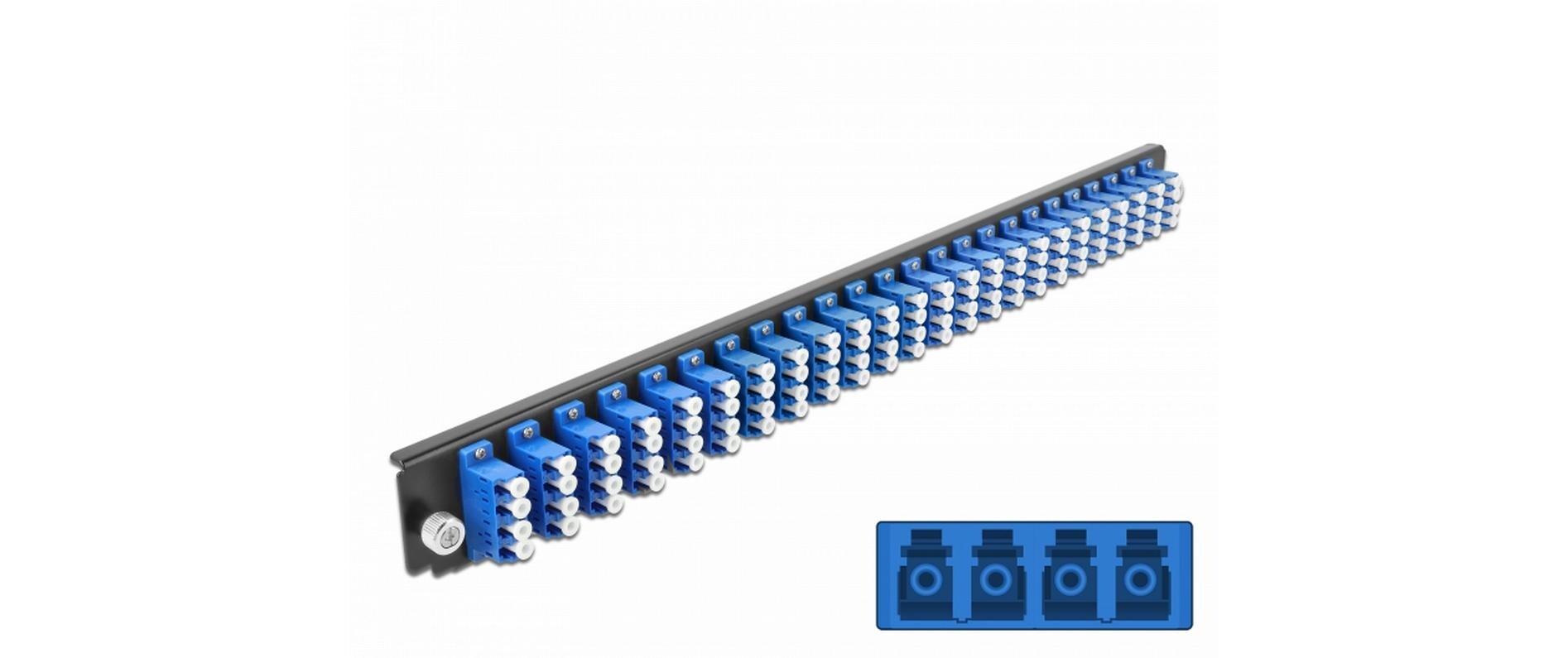 Verteilerplatte Frontblende 24 Port LC Quad OS2 SM blauDelock 19″ Spleissbox Frontblende 24 Port LC Quad OS2 Singlemode blau