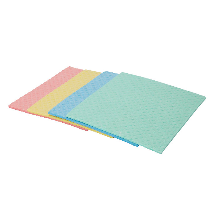 Lot 4 lavettes éponge rose,jaune, bleu, vert L.20,5 x l.18 x ep.0,4 cm