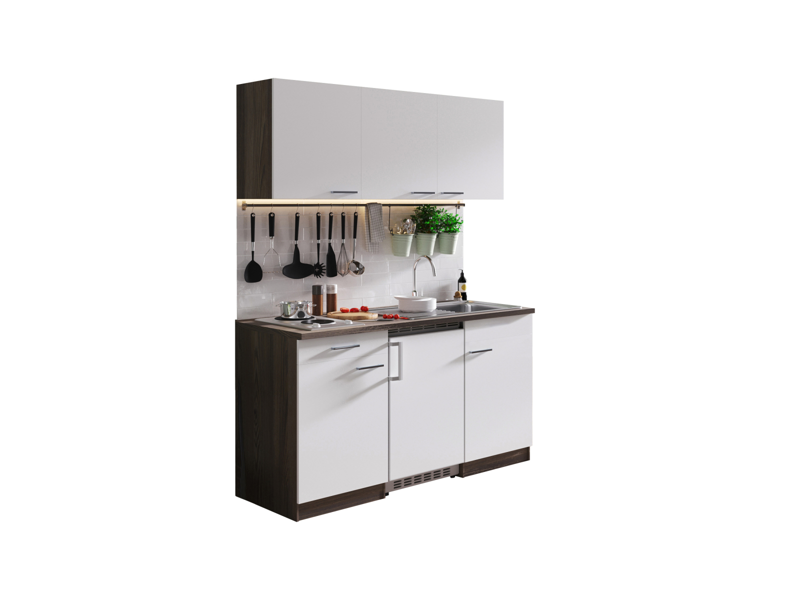 RESPEKTA Singleküche OLIVER - weiß - Eiche York - mit E-Geräten - 150 cm