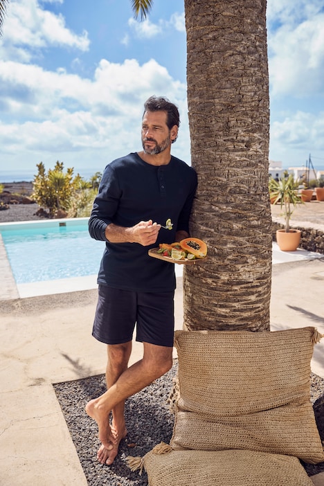 Schlafanzug-Oberteil, Homewear, Waffelstruktur, Henley, Langarm, bis 8 XL
