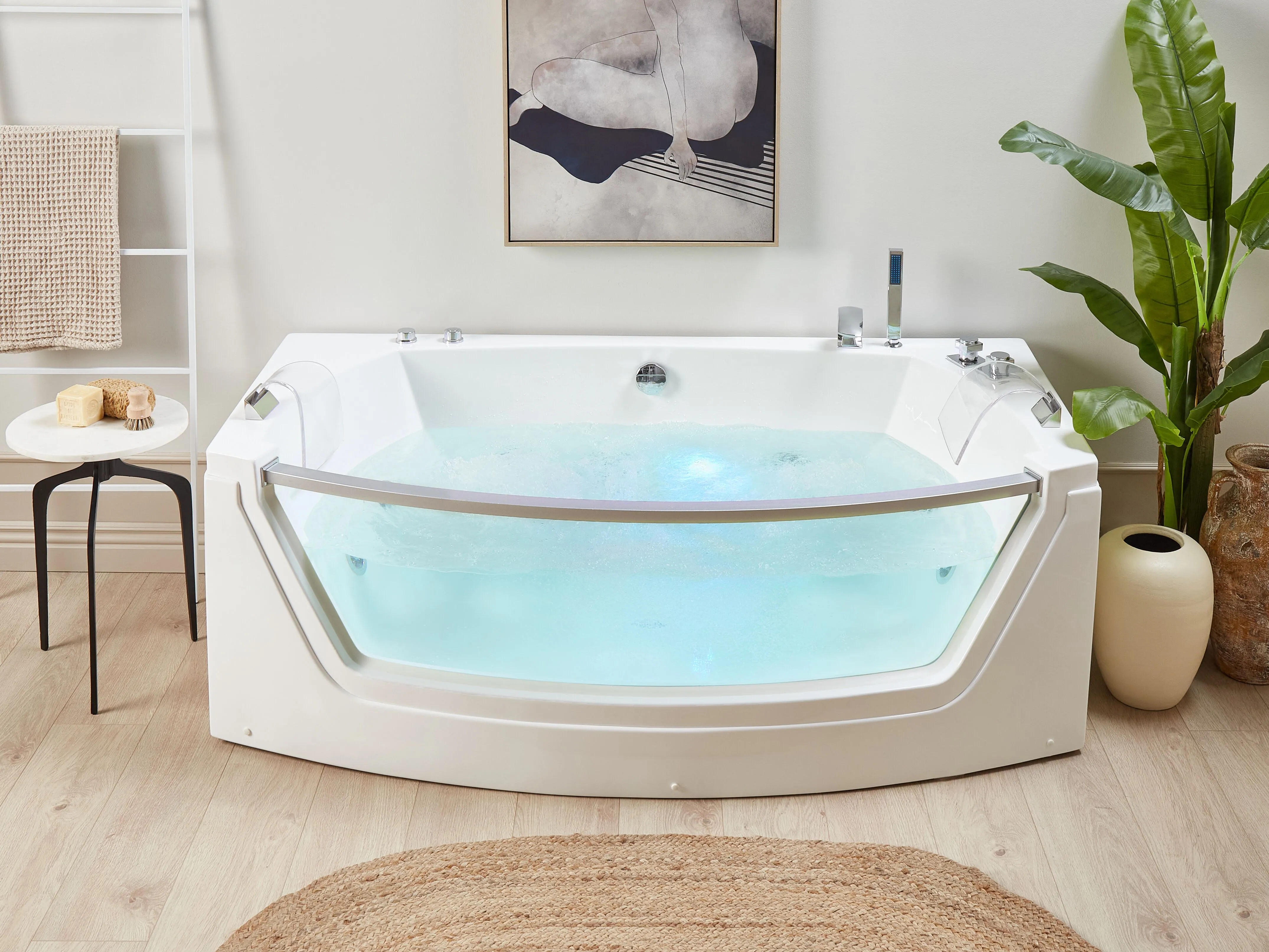 Hoek bubbelbad met LED FUERTE 175 x 85 cm Wit