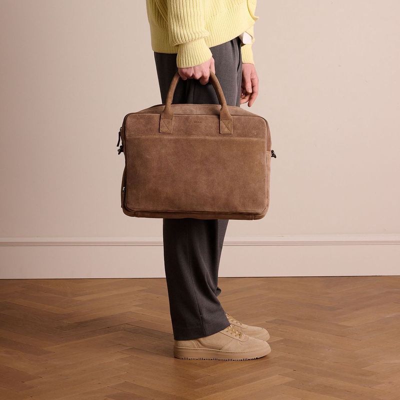 Manfield - Taupe Suède Laptop Tas - Beige - ONE Size