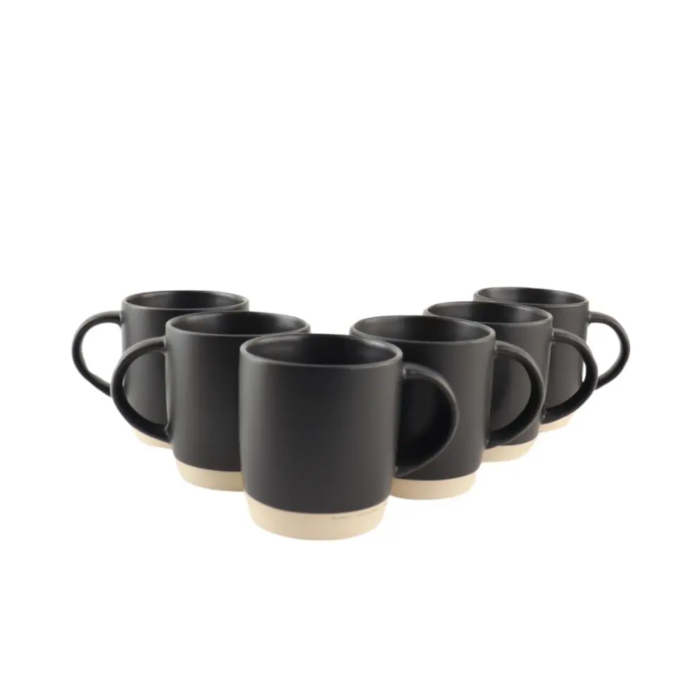 OTIX Koffiekopjes Theemokken Koffietassen Set van 6 Zwart 310 ml Aardewerk