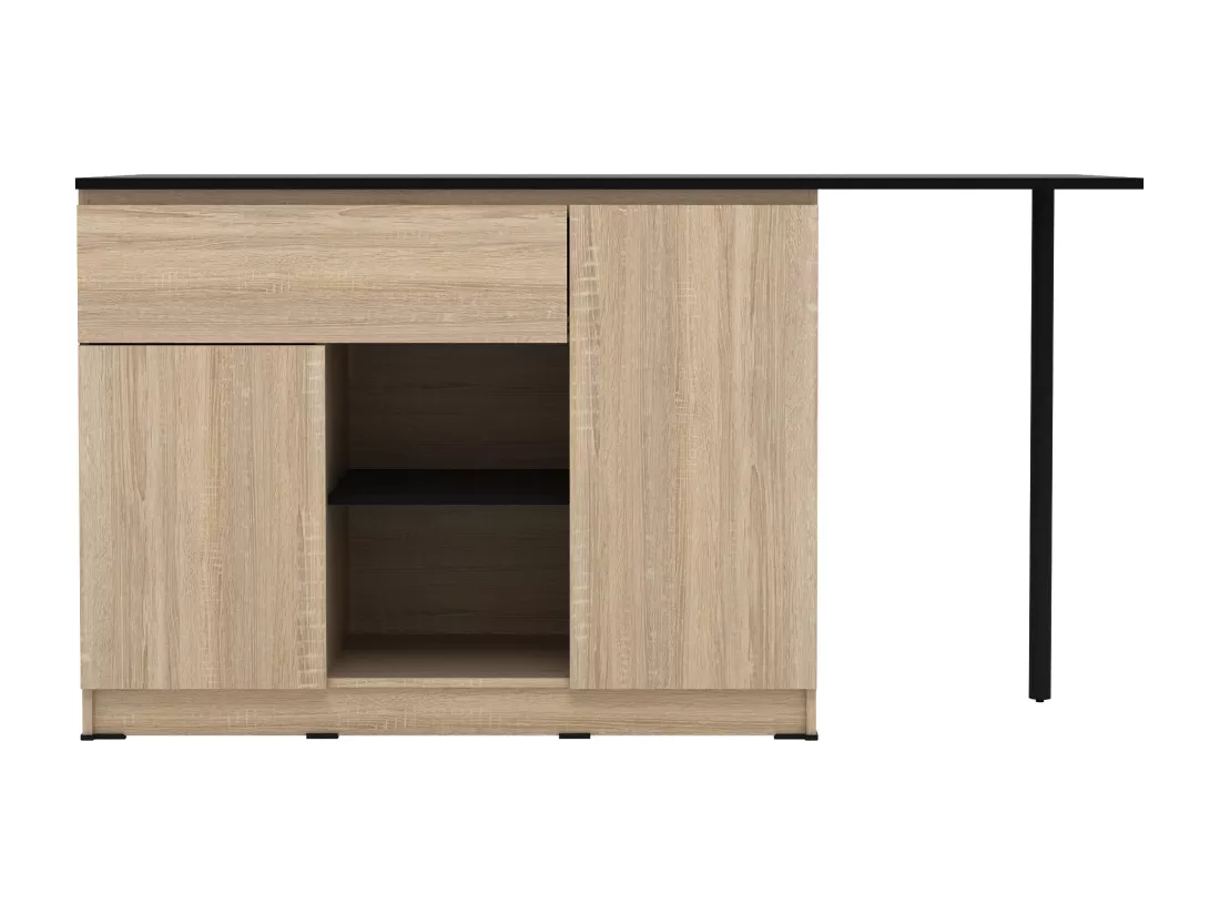 Ilot central de cuisine avec 2 portes, 1 tiroir et 2 niches - Naturel et noir - TUNORI