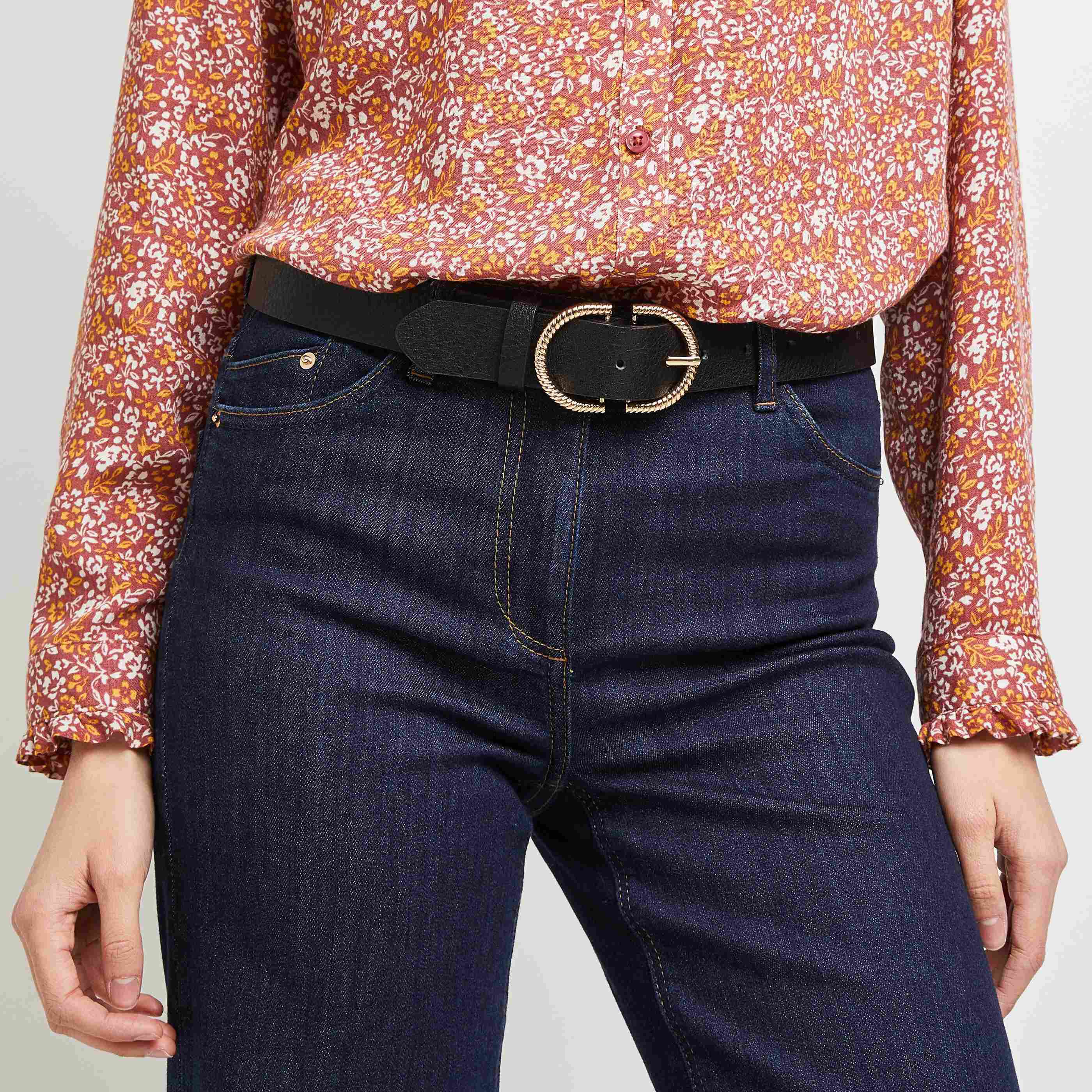 Ceinture noire boucle dorée femme - NOIR
