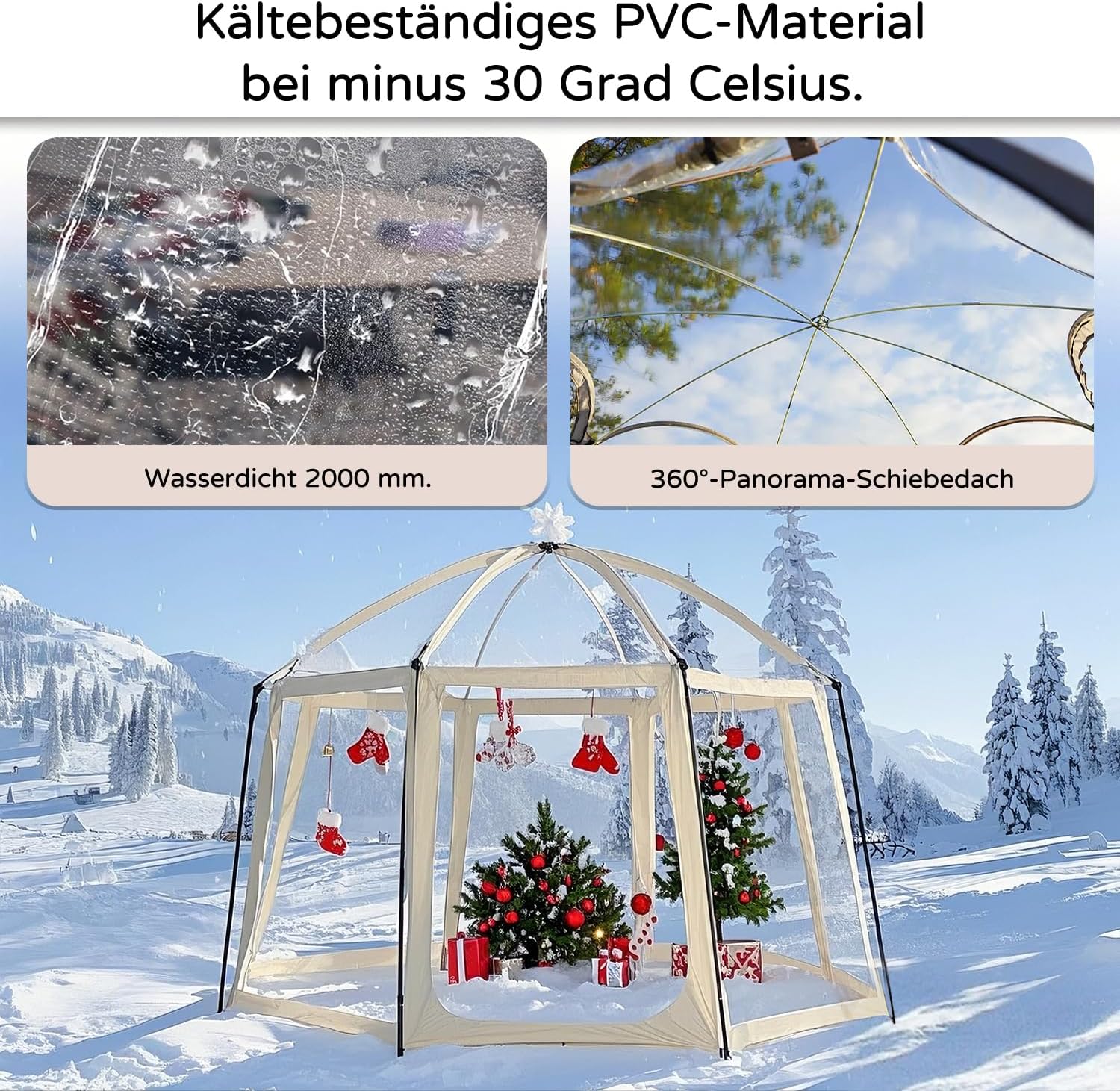 Poolabdeckung Rund – 400x400x250cm – Pool Dome für Pools bis ca. Ø 305cm – Poolzelt Mit Zwei große Reißverschlusstüren - Pool Sonnenschutz SPF35+ – Pool Überdachung Blockiert Blätter und Vogelkot.
