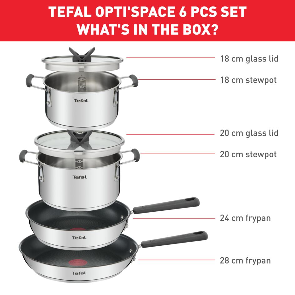 Opti'Space  4-delige pannenset (kookpan 18/20 cm, koekenpan 24/28 cm)