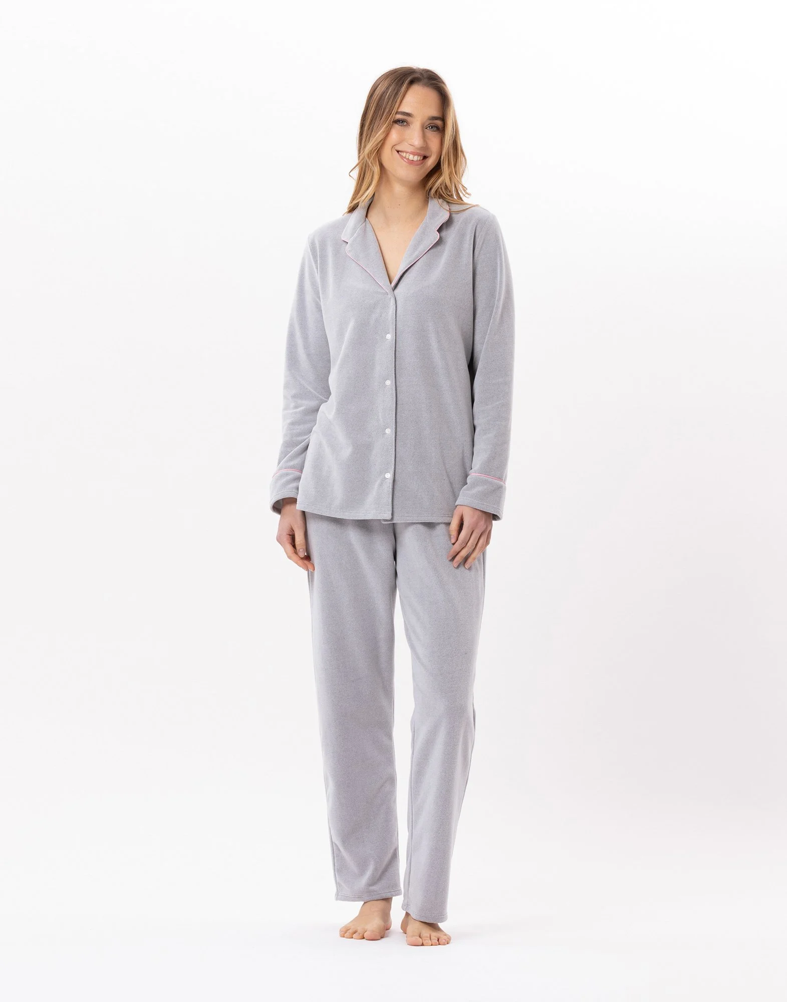 DOUCE 806 - Pyjama boutonné en micropolaire | Gris