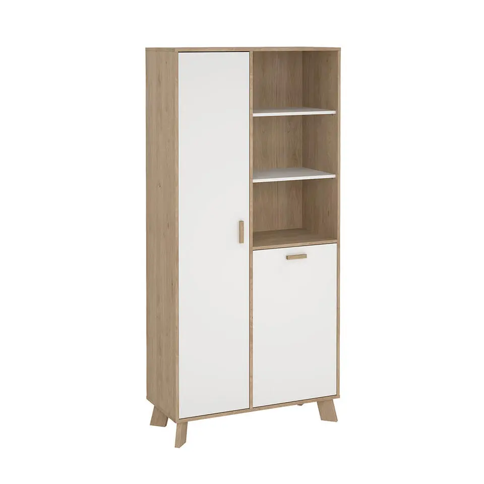 Hioshop Ikast vitrinekast 2 deuren- 3 planken eiken decor- wit