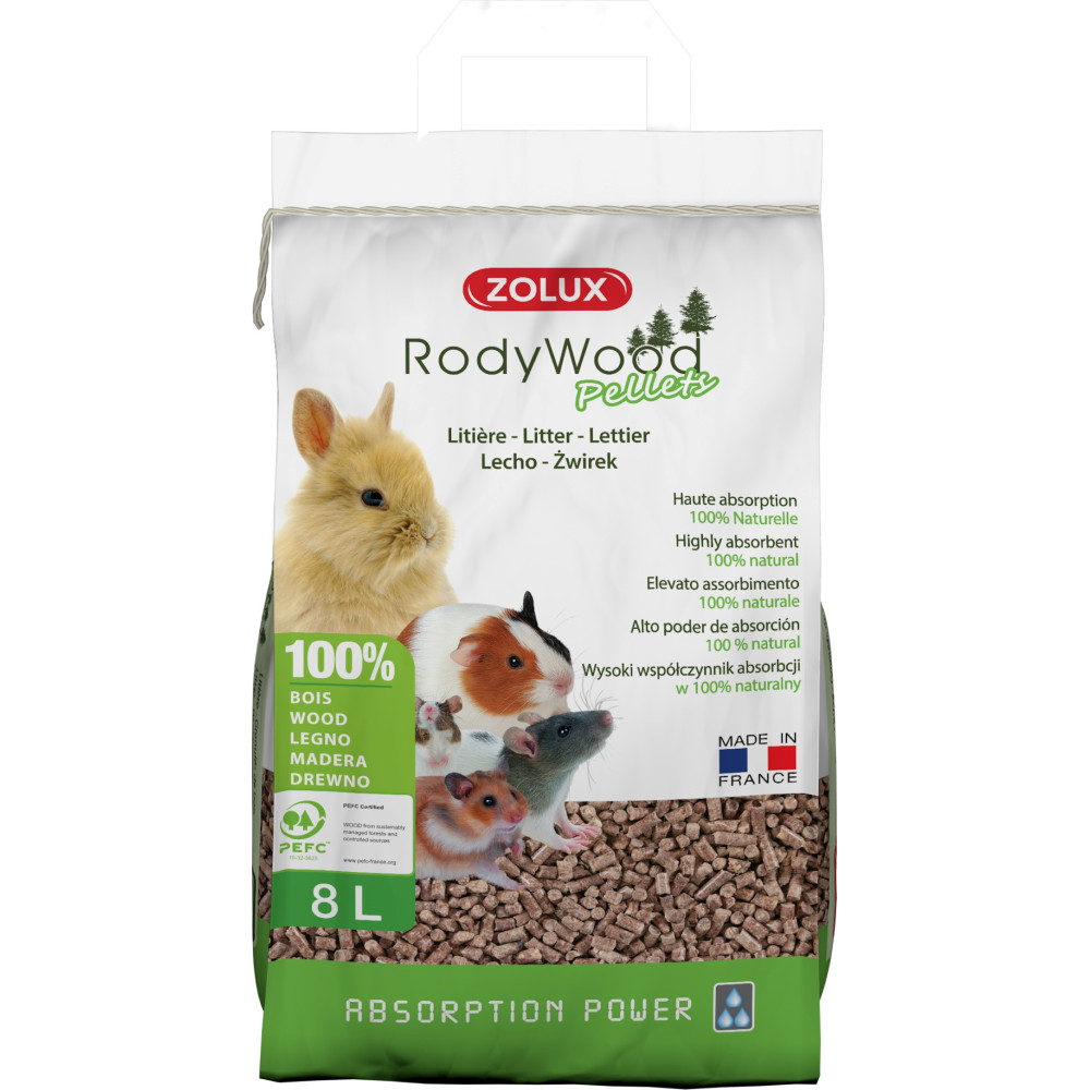 Litière rodywood pellets pour rongeur 8 l, 5.64 kg