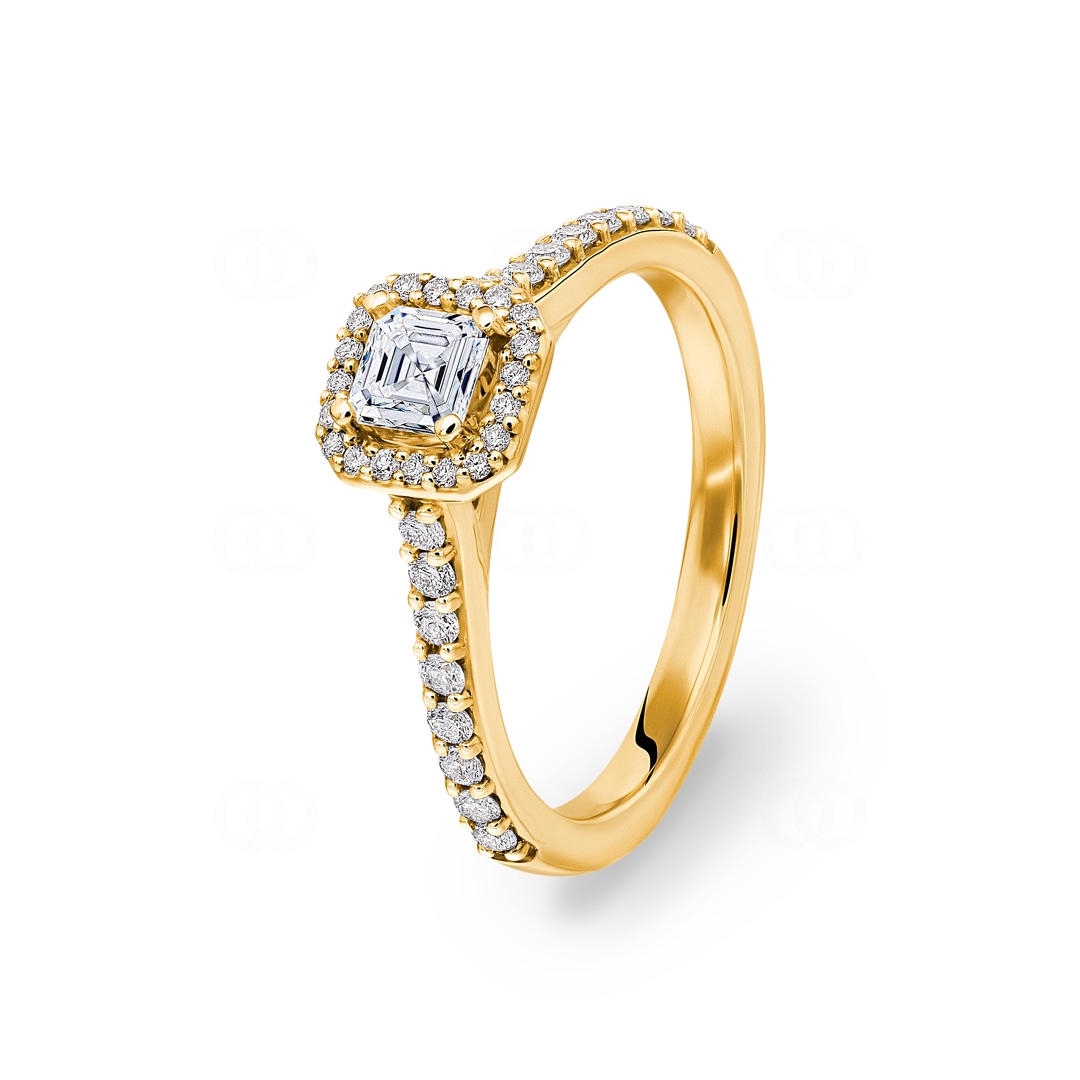 Asscher Halo Diamantring 750/18 K Gelbgold 0.62 ct G/si
