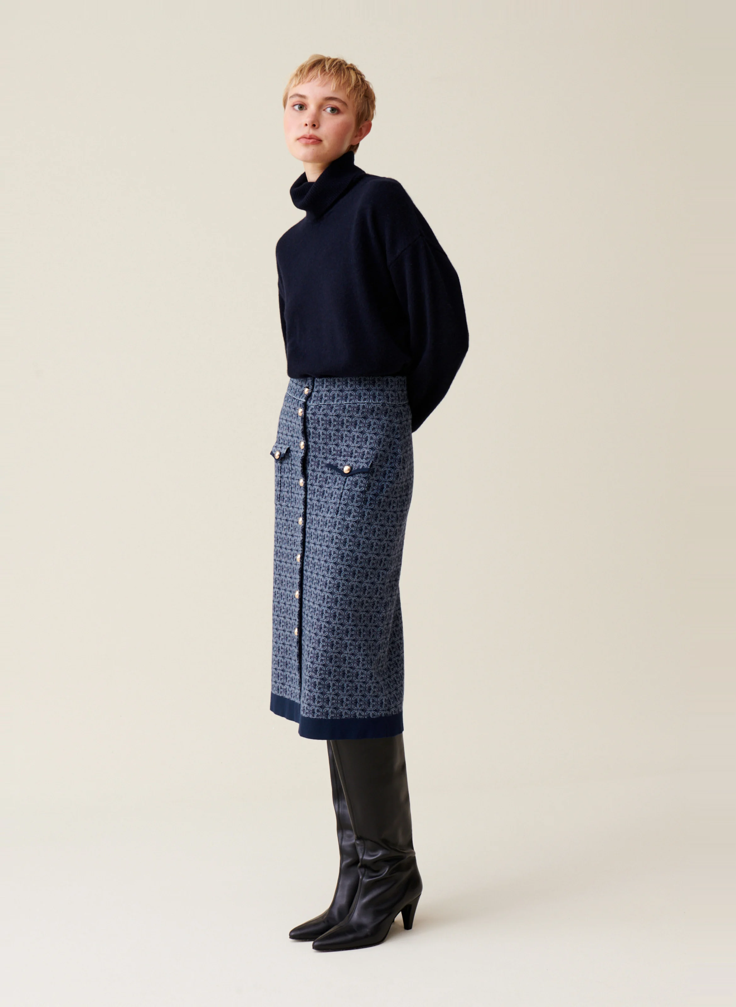 Jupe monogramme taille haute | Bleu