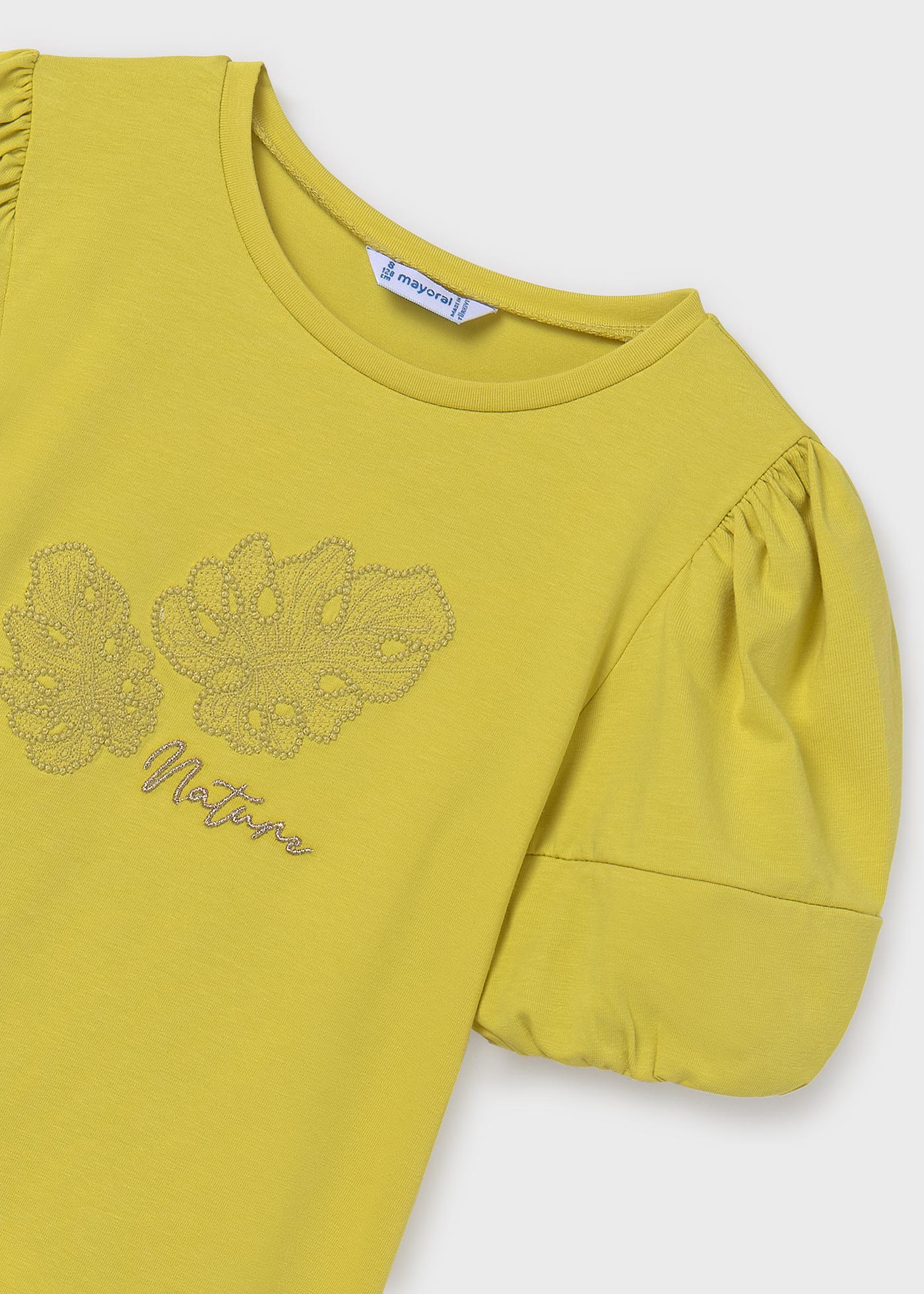 Camiseta Better Cotton com apliques para meninas, cor pistache.