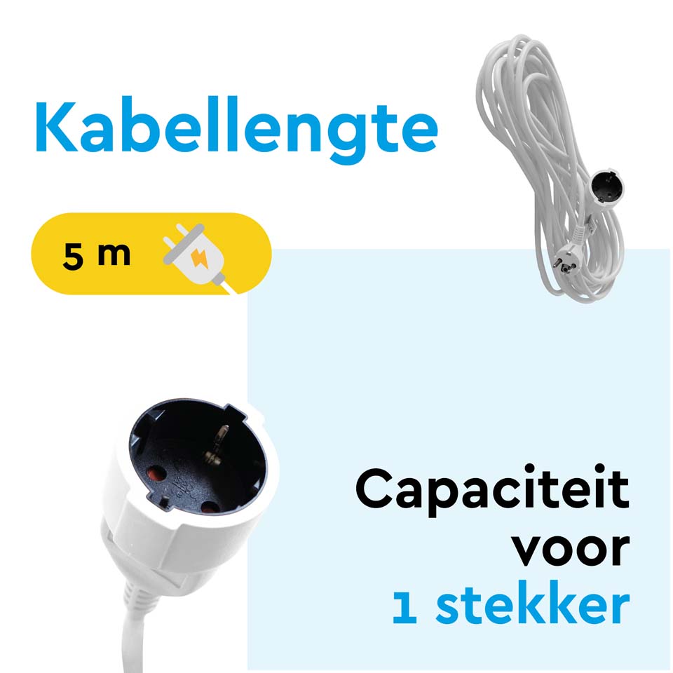 BRASQ 5 meter Verlengsnoer met randaarde - White