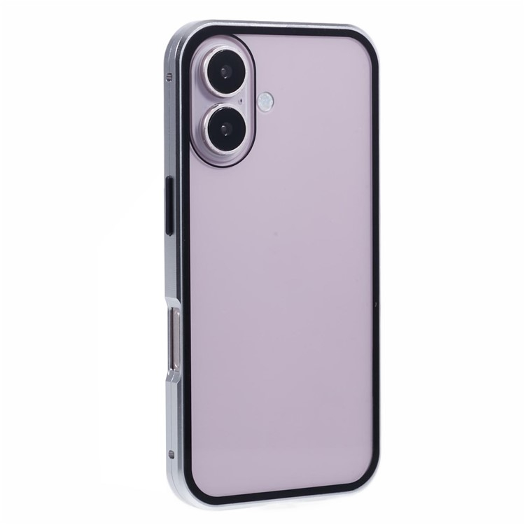 iPhone 16 Magnetische Alu Schutzhülle mit Panzer Glas Backcover   Displayschutz (Magnet-Technologie) - Silber