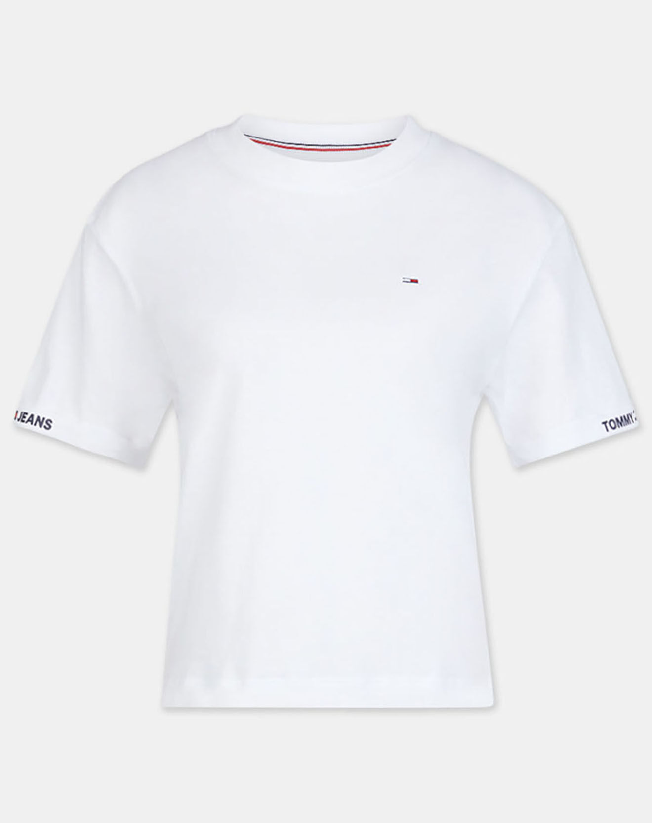 Tommy Jeans T-Shirt 100% Coton Bio crop branded blanc