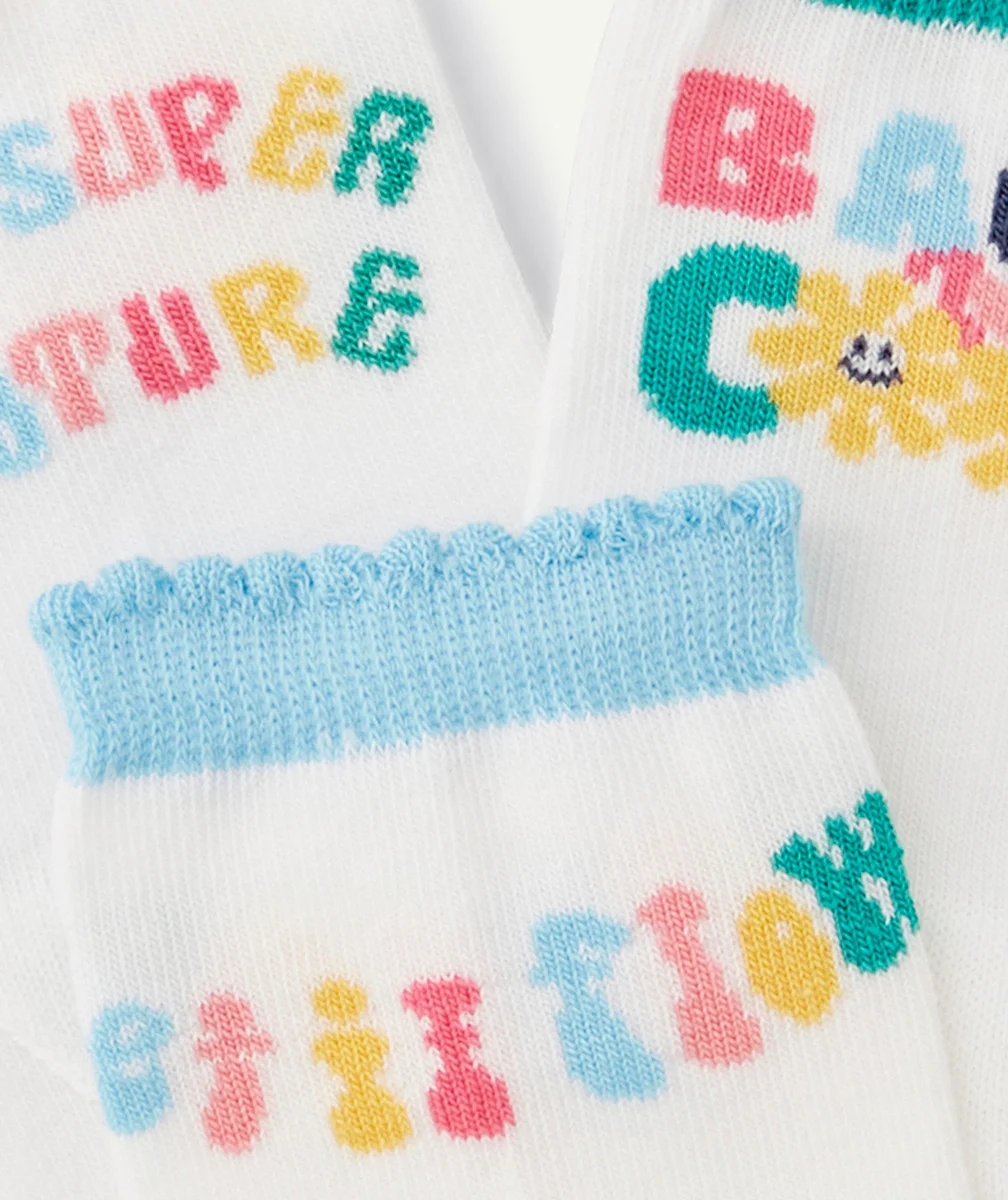 LOT DE 3 CHAUSSETTES HAUTES FILLE AVEC MESSAGES ET COULEURS