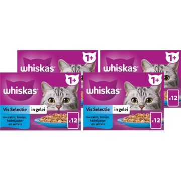 Whiskas 1+ Kattenvoer - Vis selectie in gelei - maaltijdzakjes 4x12x85g