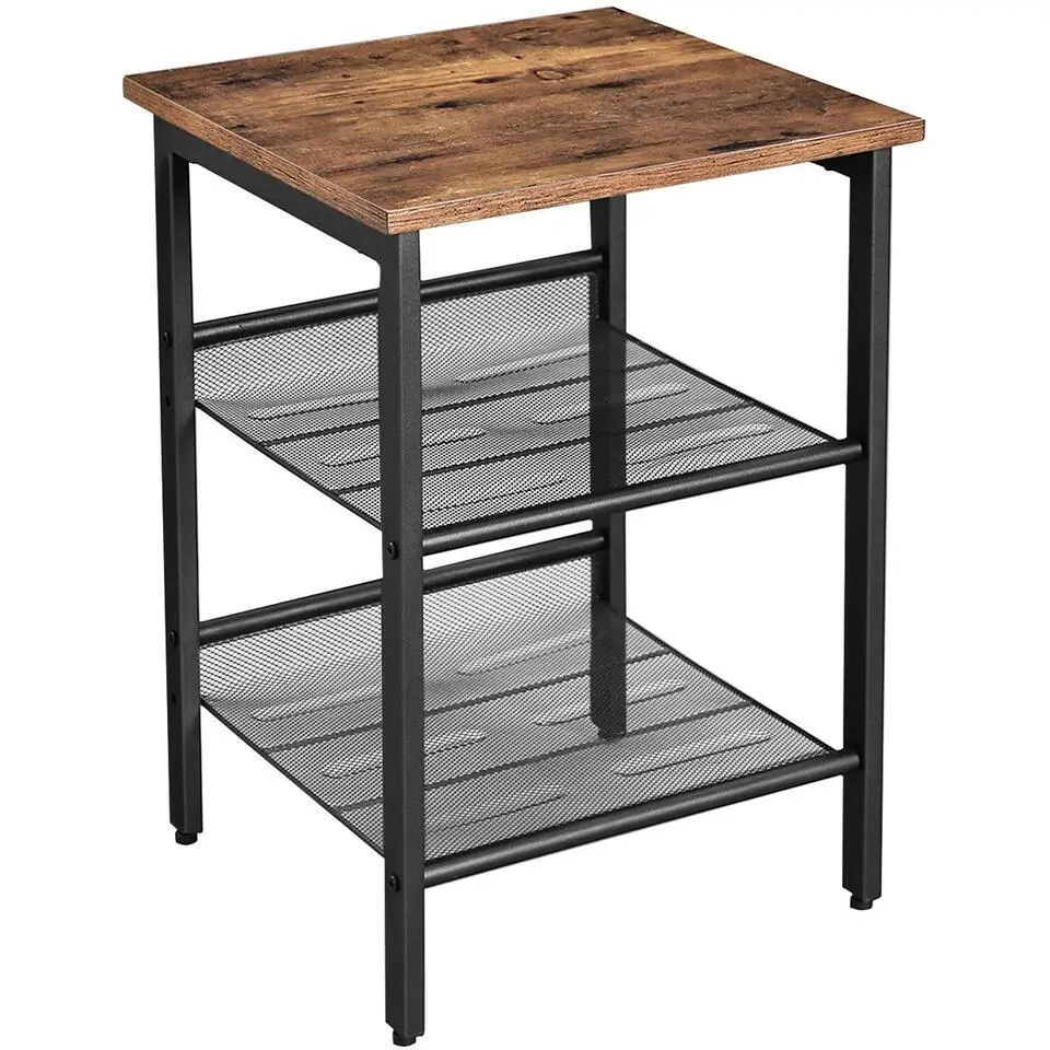 Bijzettafel - met 2 verstelbare gaasplanken - industriële look - vintage bruin
