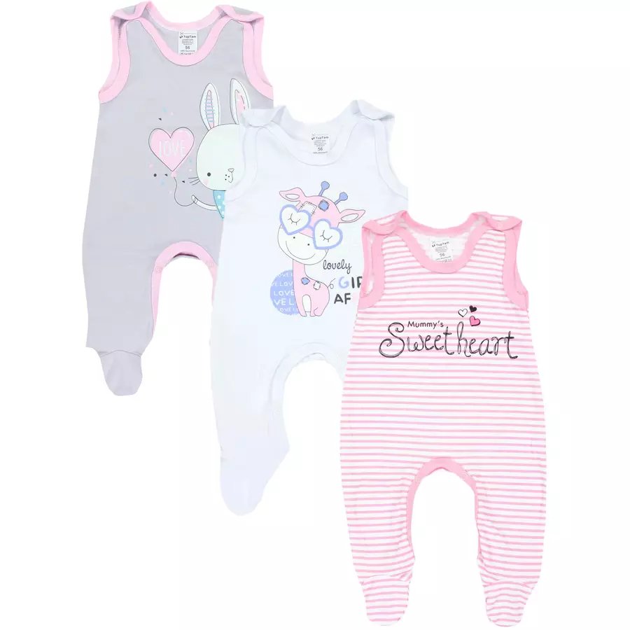 TupTam Baby Mädchen Strampler mit Aufdruck Spruch 3er Pack rosaweiß