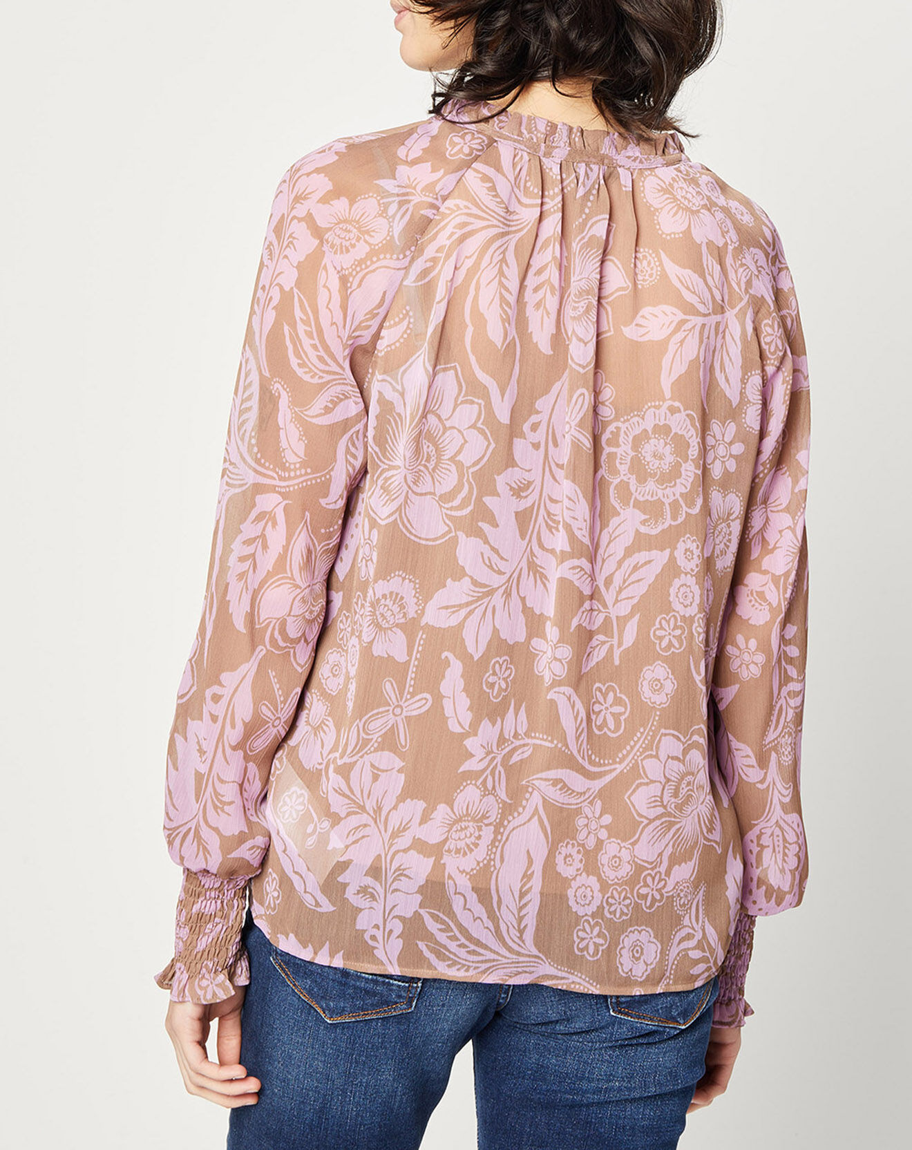 Esprit Blouse fluide à manches longues à Fleurs taupe/rose