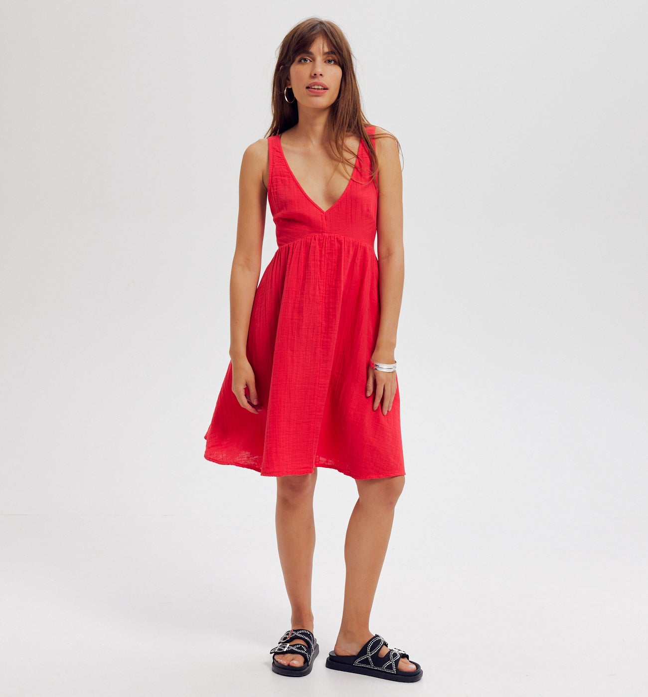 Robe dos nu en gaze de coton - Groseille
