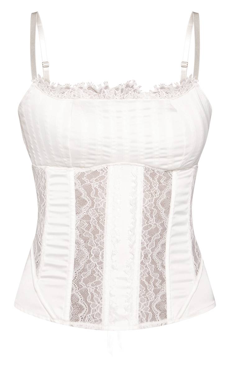 Crème Corset En Satin Avec Empiècements En Dentelle