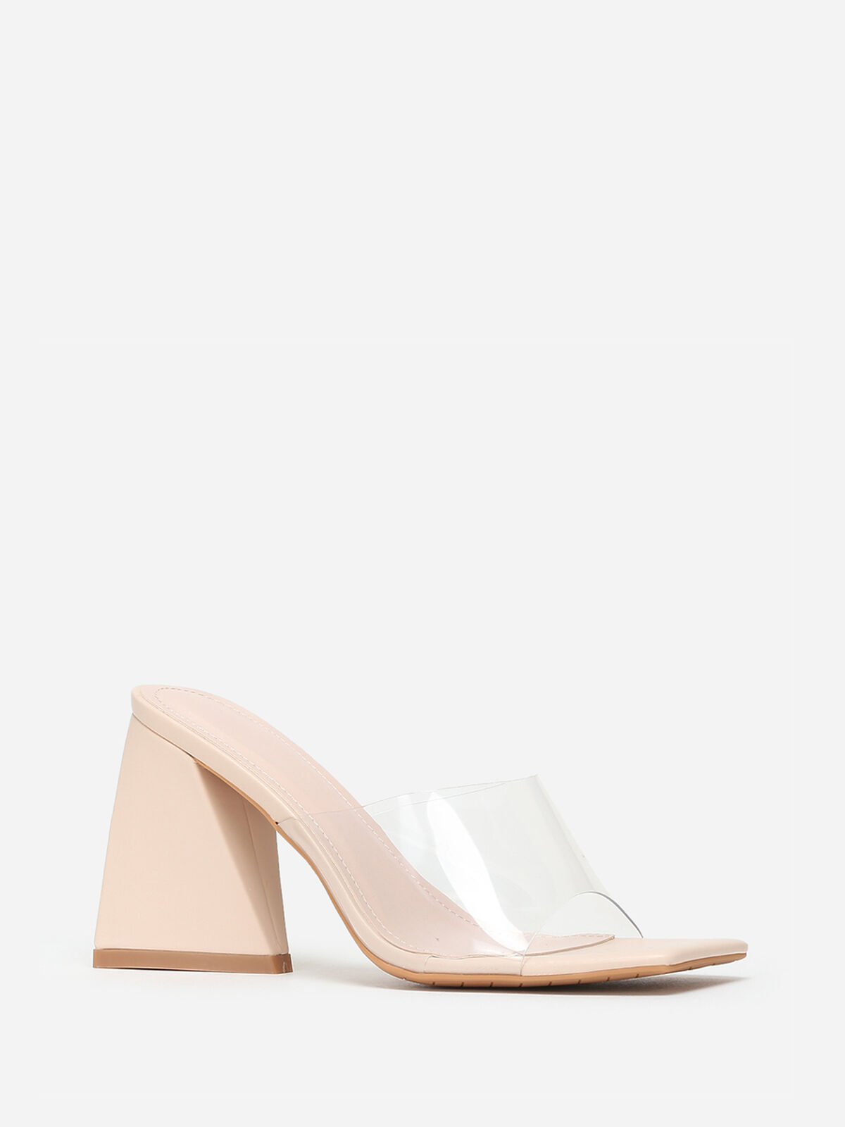 Mules à talon en triangle et bout carré- Transparent