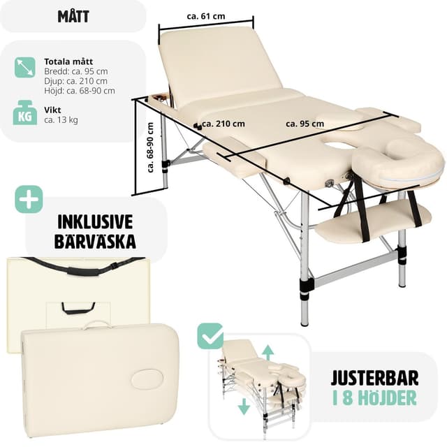 Massagebriks i aluminium med 3 zoner, 5cm polstring + taske