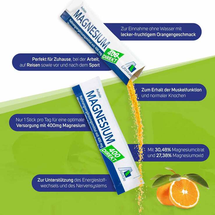 Magnesium 400 direkt Orange Portionssticks, 50X2.1 g