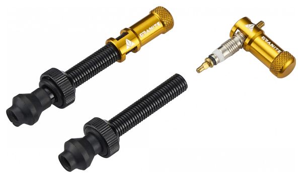 Paire de Valves Tubeless Granite Design Juicy Nipple 80 mm avec Bouchons Démonte-Obus Or