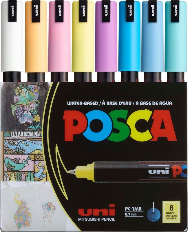 Posca PC1MR Extra Fine Tip Pen Soft Colors, 8 pc
