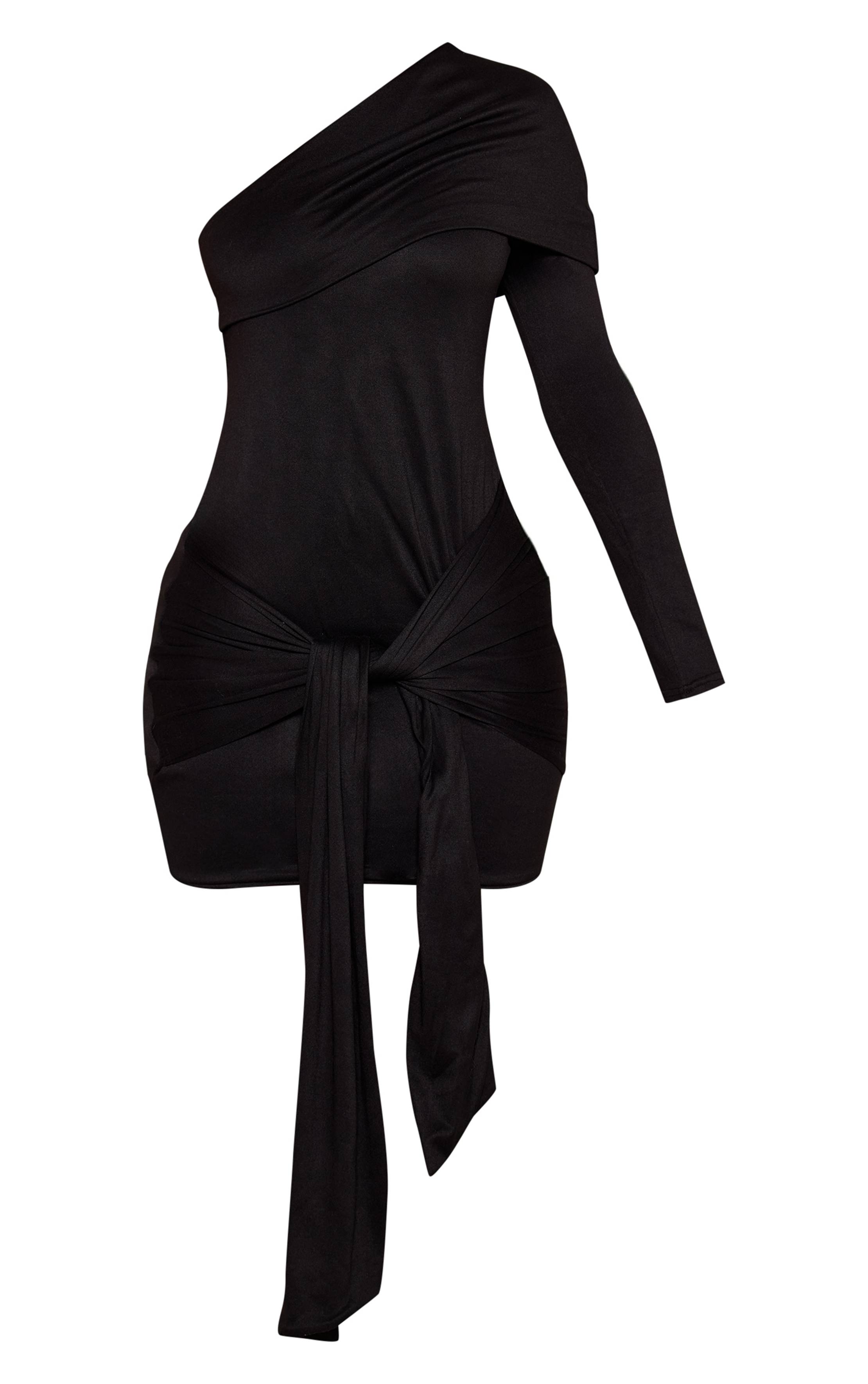 Noir Robe Mini Épaule Dénudée Avec Taille Nouée Petite