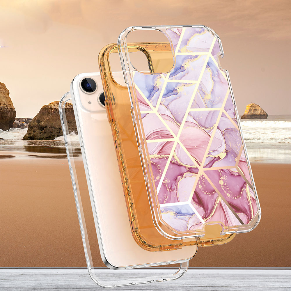 iPhone 15 Hybrid Hülle TPU Bumper mit Acryl Rückseite im Marble Marmor Design - Style 6