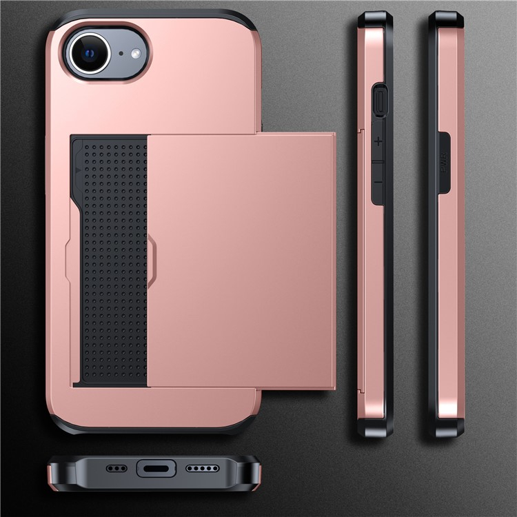 iPhone 16e Hybrid Hardcase Hülle mit integriertem Karten Portemonnaie (aufschiebbar) - Dunkelgrün