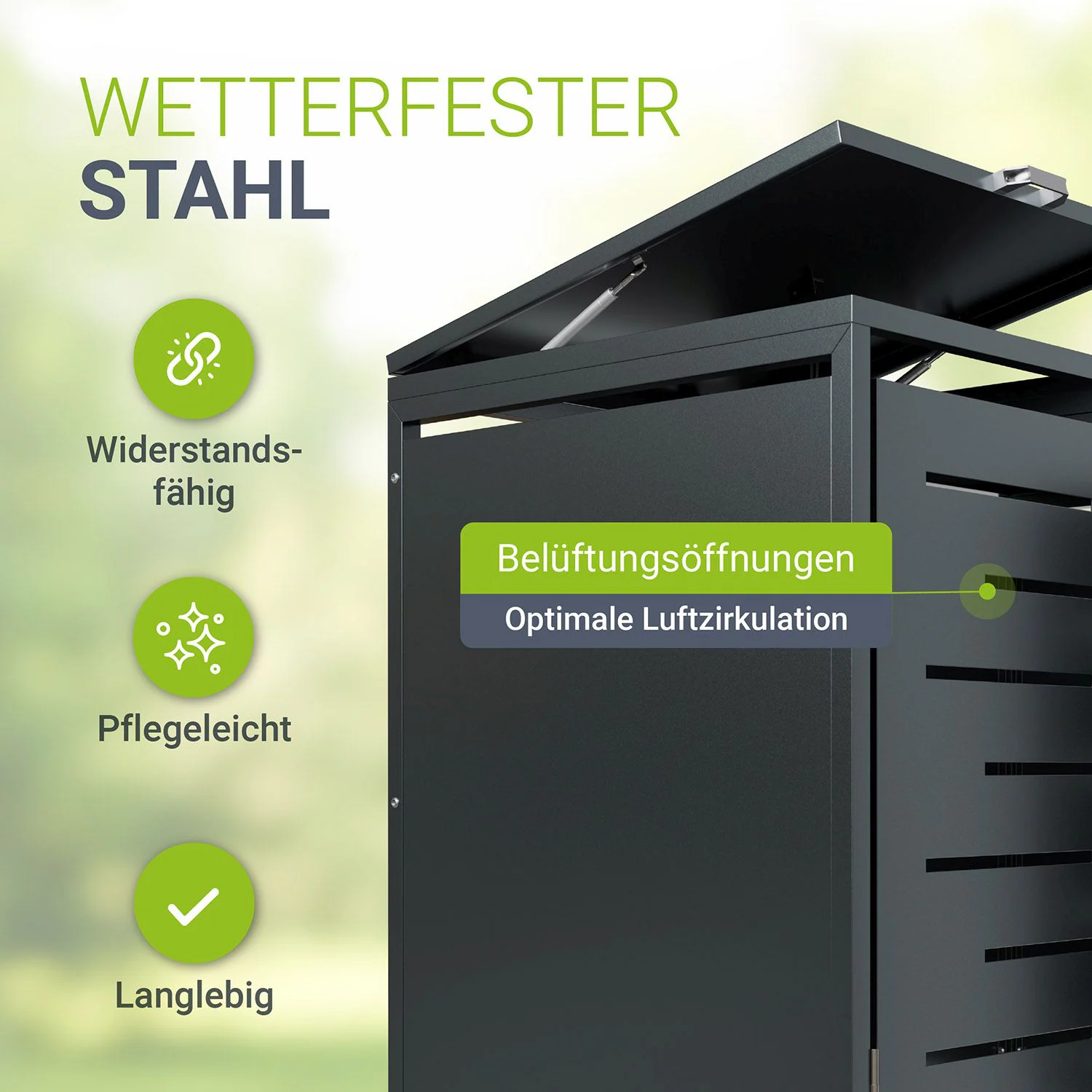 Juskys Mülltonnenbox Arel 4er - Metall Gartenbox für Mülltonnen - Aufbewahrungsbox Anthrazit