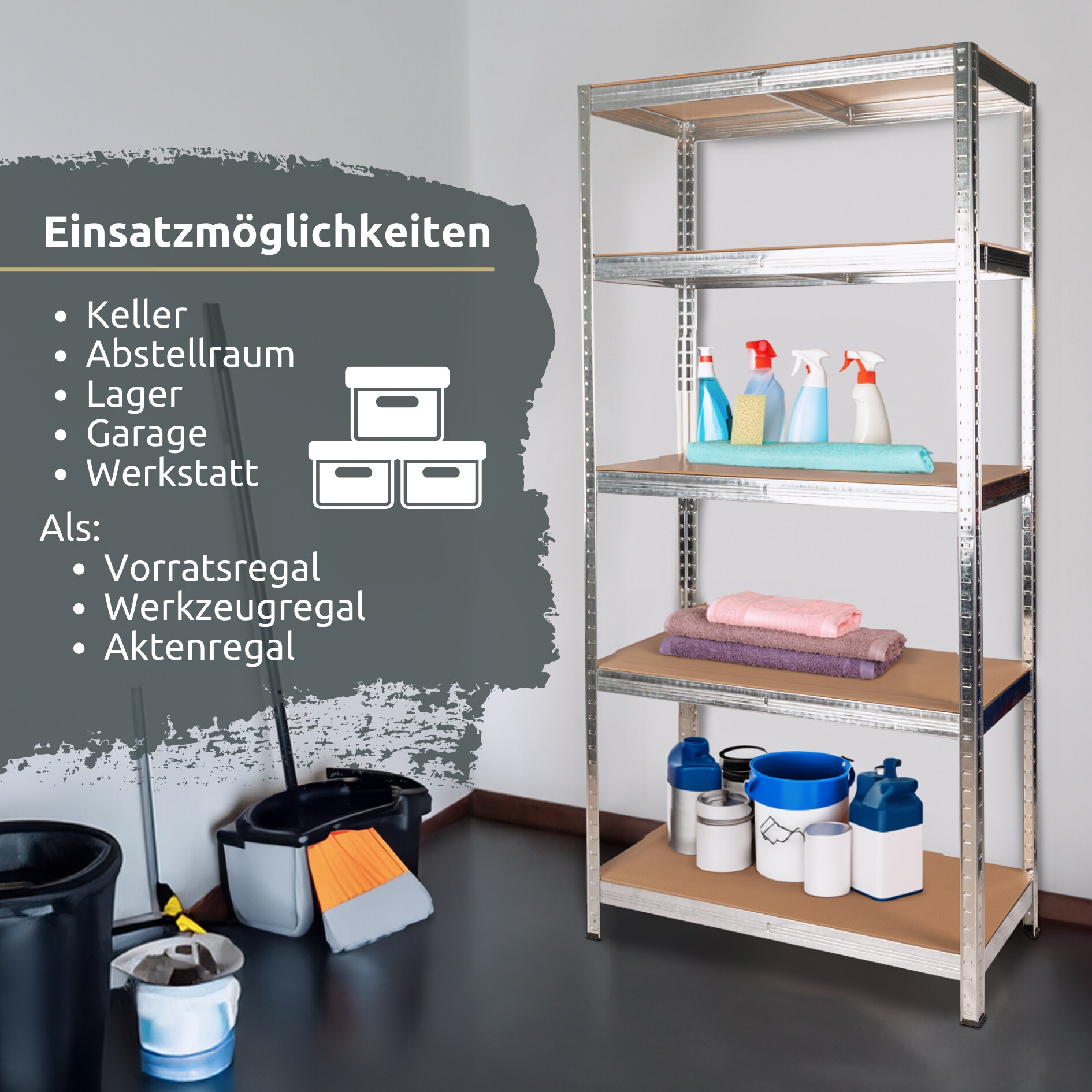 deluxe4home® Schwerlastregal 90x40x180cm I belastbar bis 875kg I 5 Ablagen + Haken | Schwarz