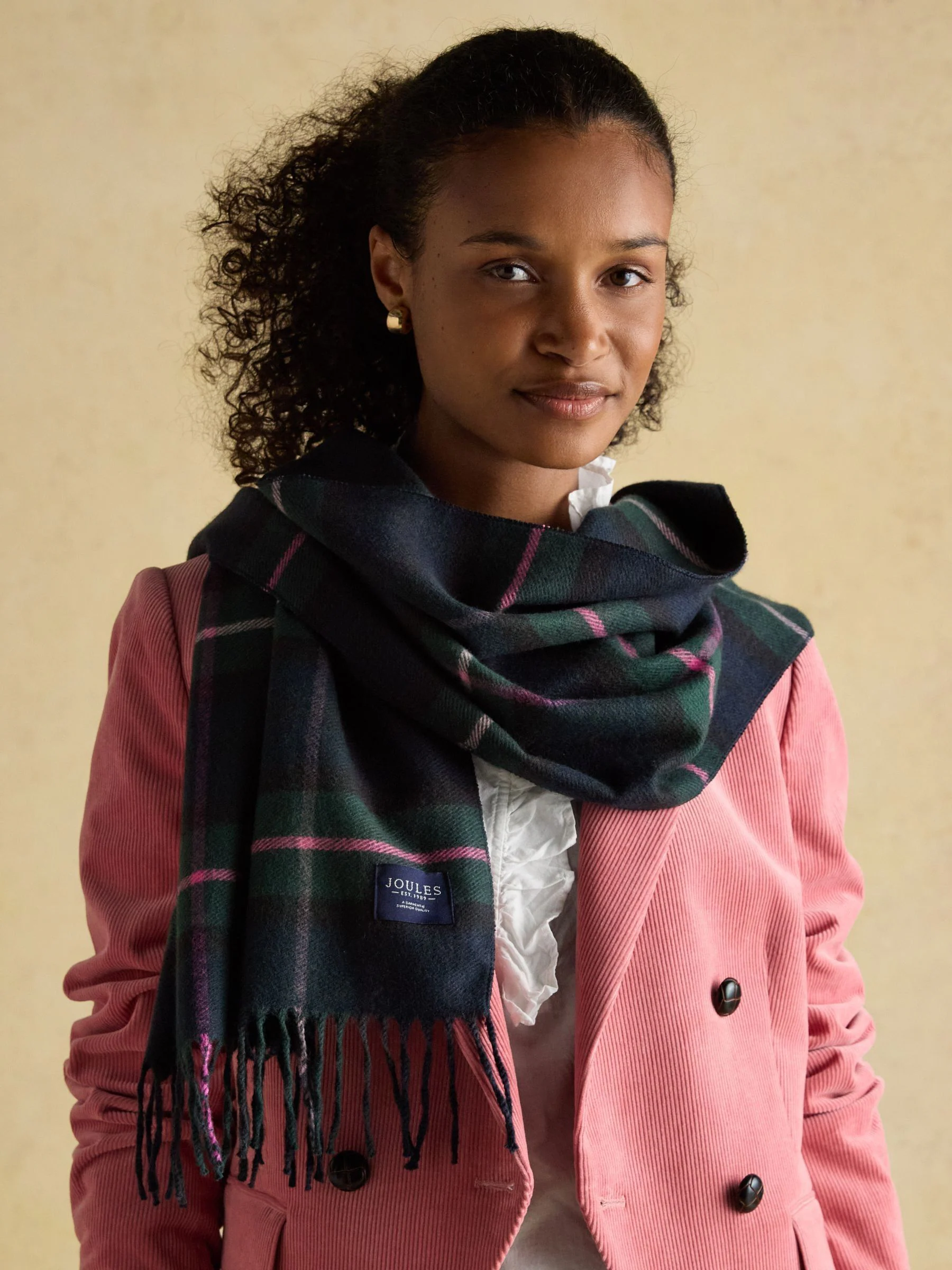 Navy & Pink Check - Joules Langtree Large Scarf