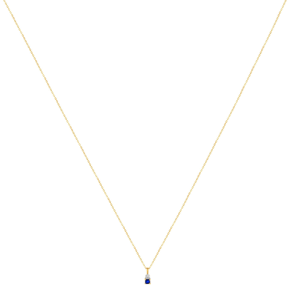 Collier or 375 2 tons saphir et diamant 45 cm avec anneau de raccourcissement à 42 cm