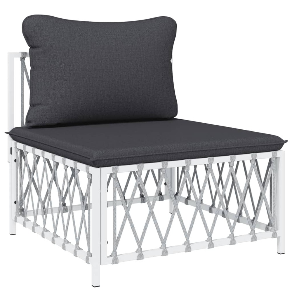 Salon de jardin meuble d'extérieur ensemble de mobilier avec coussins 5 pièces blanc acier