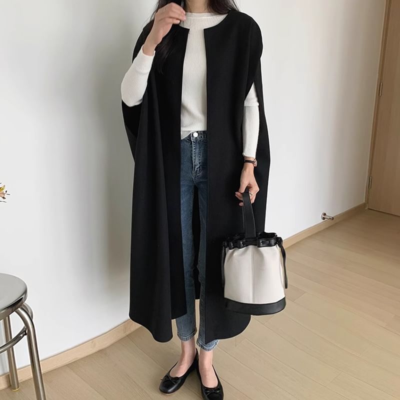 Coris - Ronde hals, effen midi-vest met open voorkant