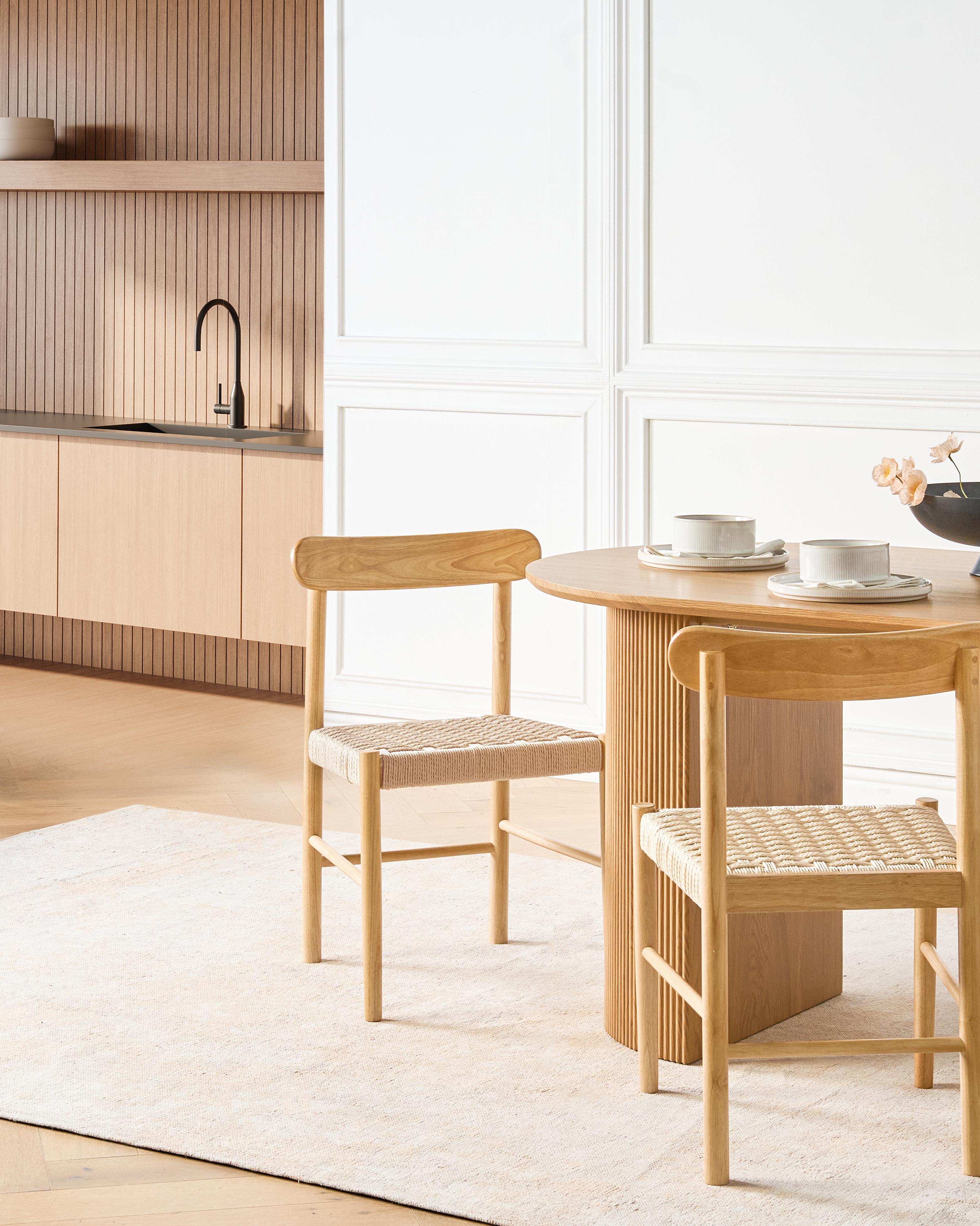 Set van 2 eetkamerstoelen EAGAN Hout Bruin/beige